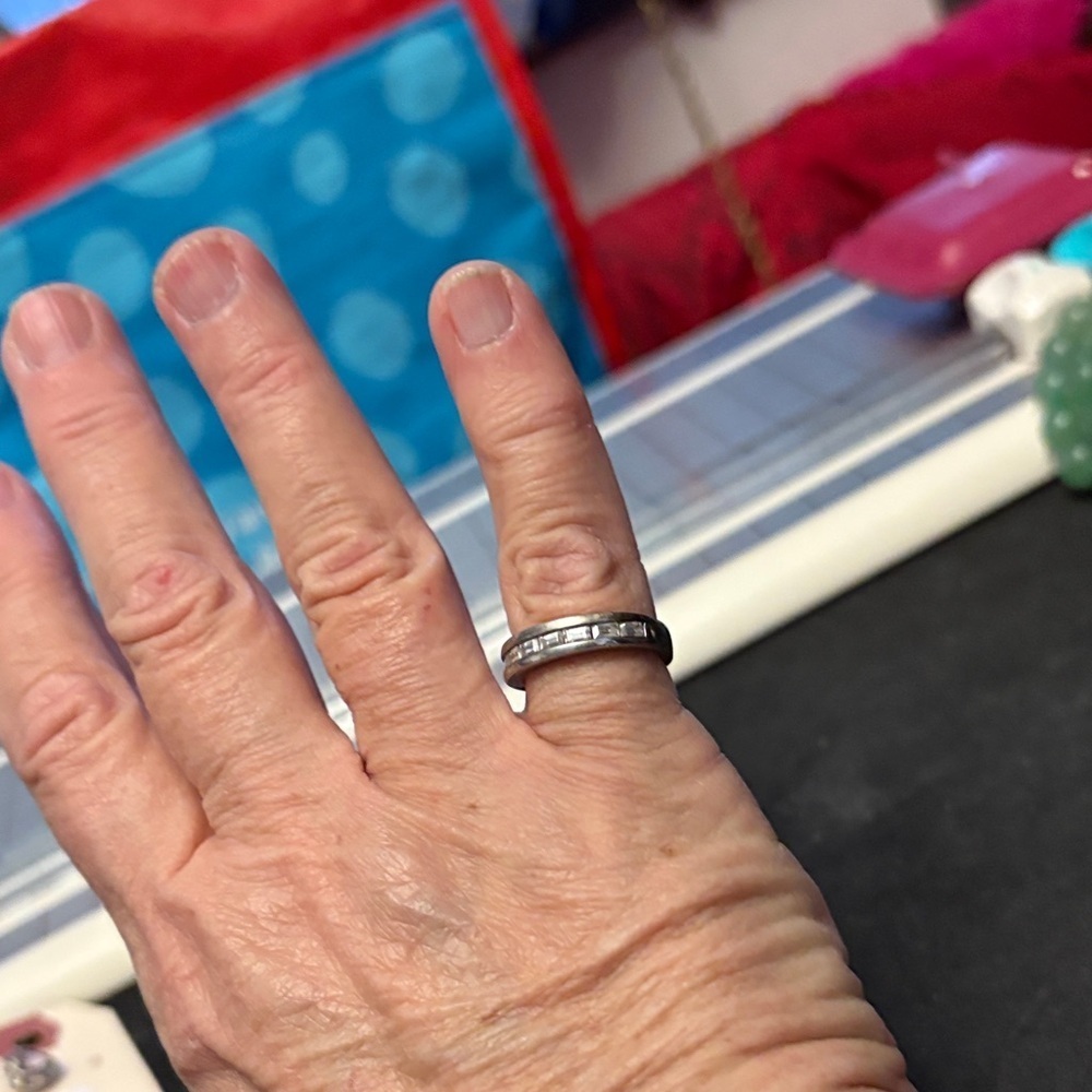 Sterling Silver Band With CZ Stones